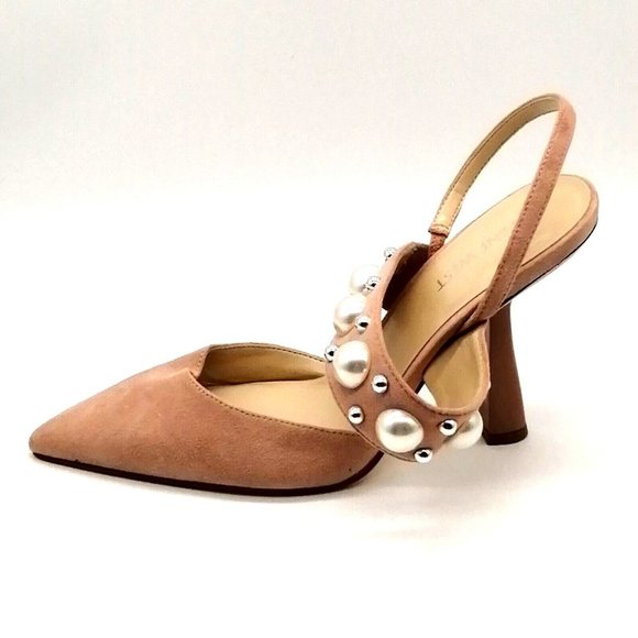 Nine West Womens Beaded Slip On Sandal Pink Faux Suede Pointed Toe 9.5M - Picture 1 of 9